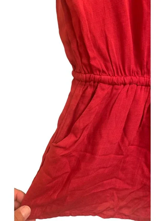 Mustard Seed Red Button-Up Romper Small 100% Rayon Casual Womens Summer Outfit - Picture 8 of 8